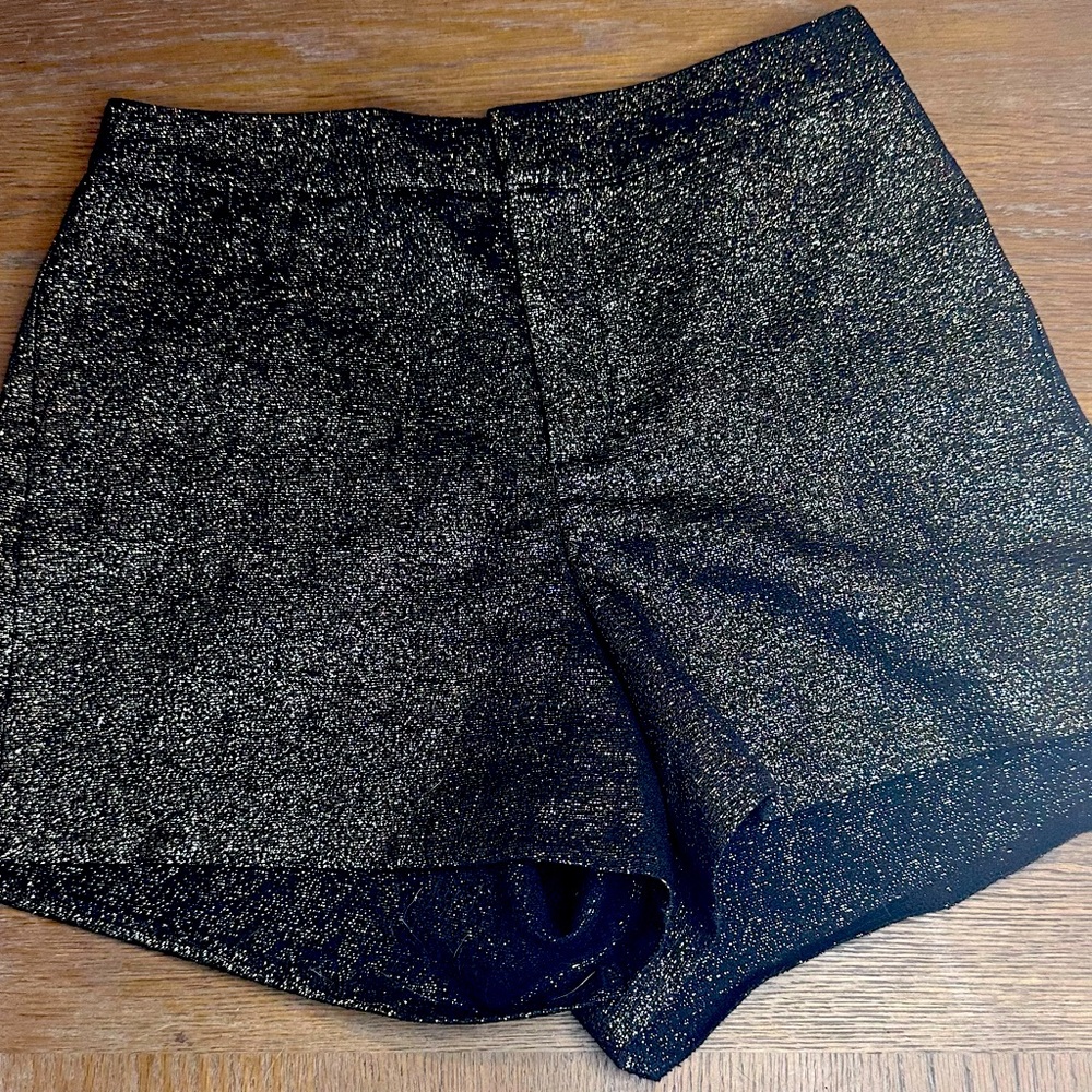 Glam Brand High Waisted Black/Gold Glitter Party Dress Shorts Sz M
